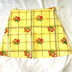 Miu Miu leather canary yellow flower print mini skirt